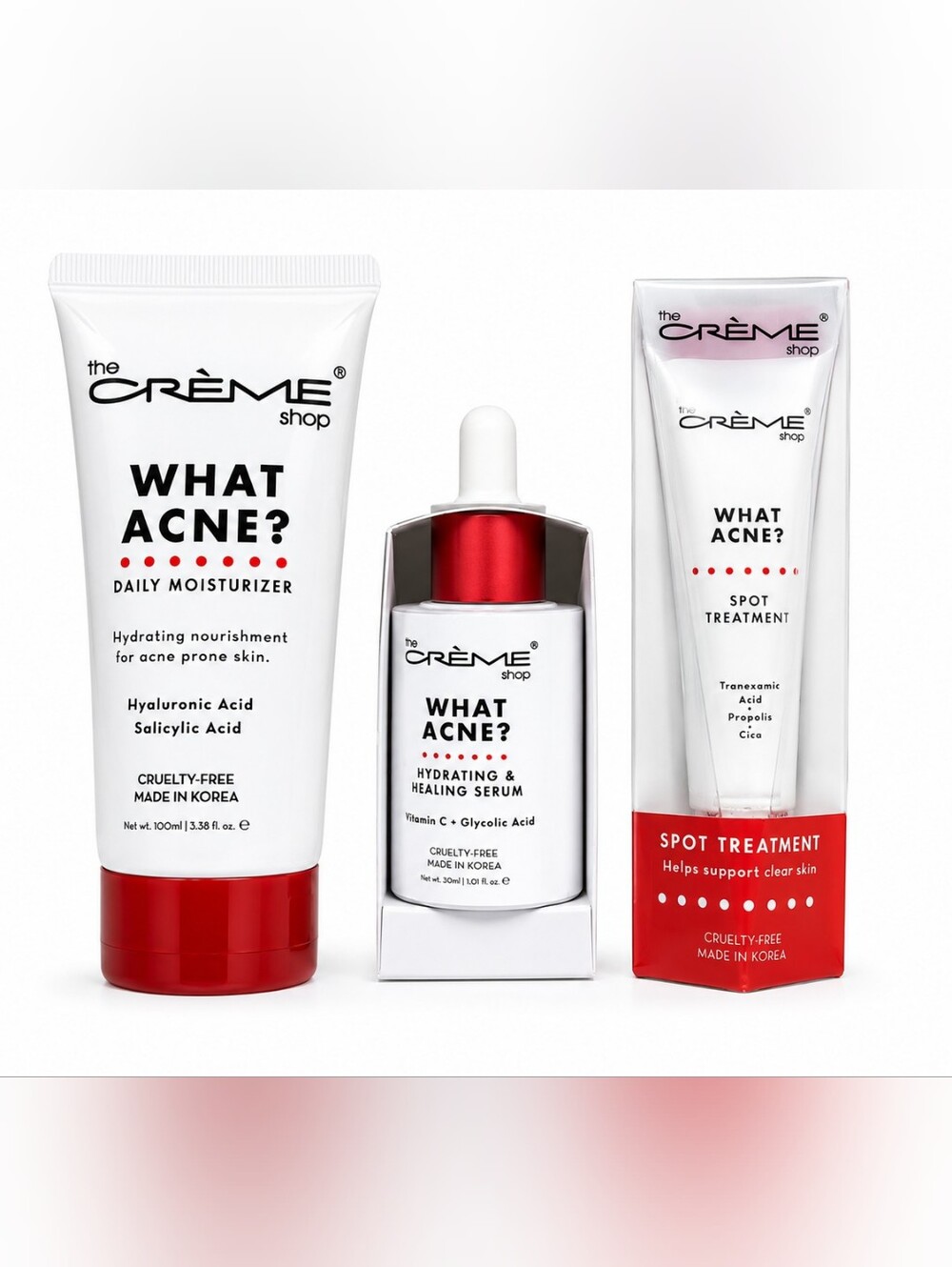 WHAT ACNE? Included Hydrating & Healing Serum, Moisturizer, Spot Trtmnt, Patches